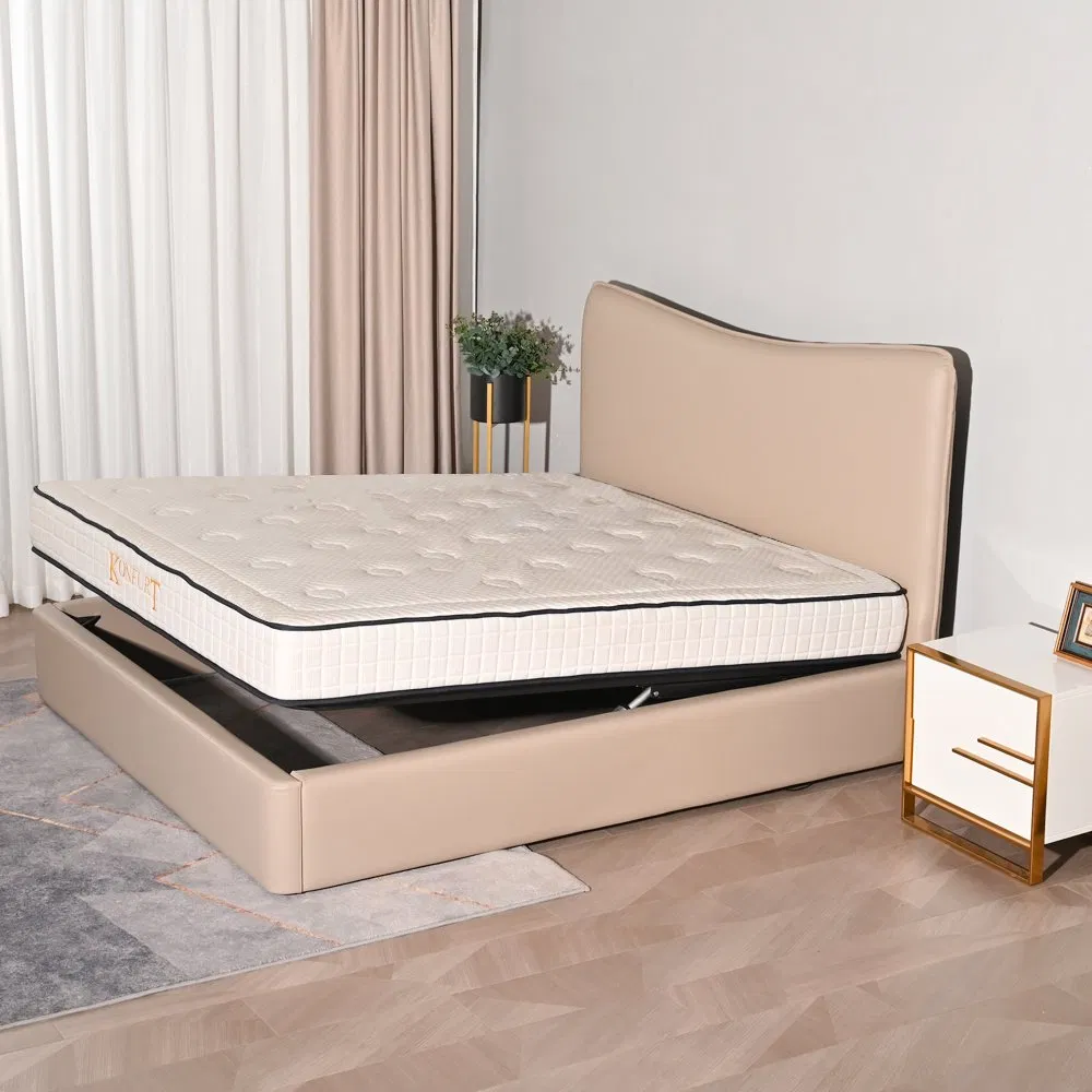 Cama moderna de cuero queen con almacenamiento
