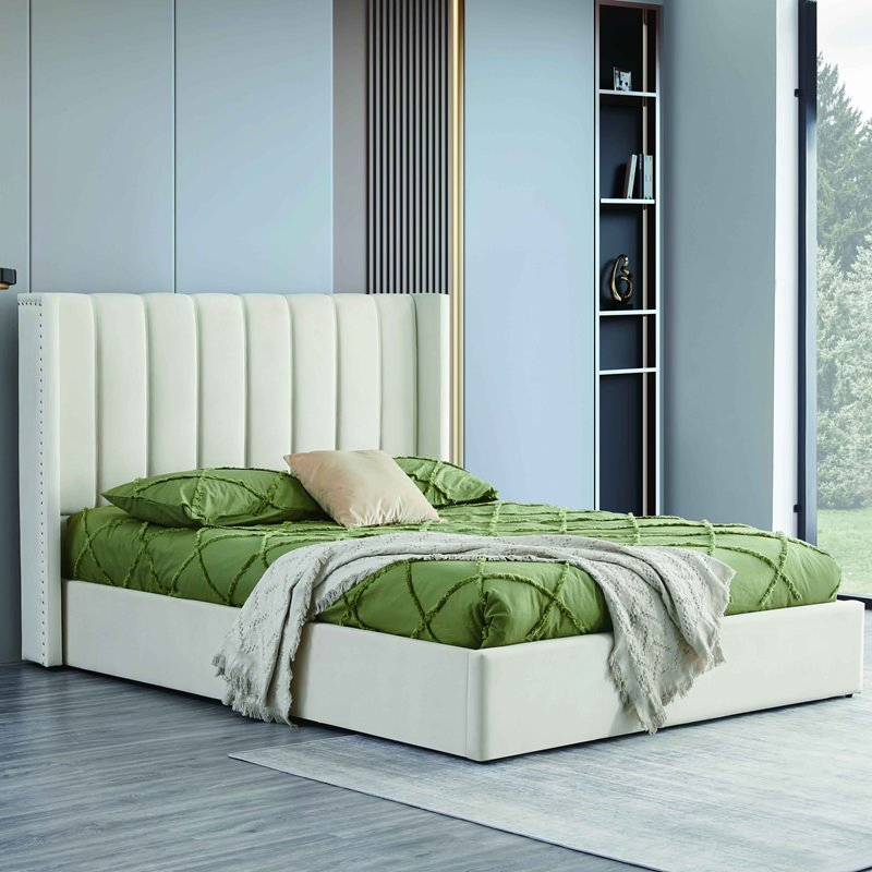 Estructura de Cama Blanca de Cuero Sintético Tapizada Cama Queen con Almacenamiento Cama de Lujo Italiana Tamaño King Cama Doble con Almacenamiento