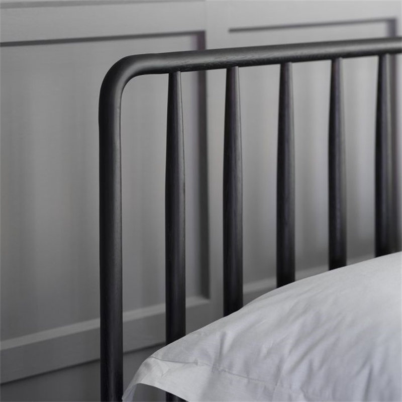 Nueva llegada estilo nórdico moderno contemporáneo cama individual doble rey reina tamaño pintura negra dormitorio fábrica fabricante cabecero de espiga de roble cama de madera