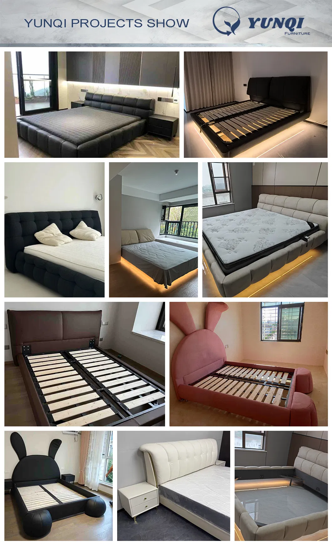Diseño moderno de lujo ligero cama king size doble marco de madera cama queen size de cuero