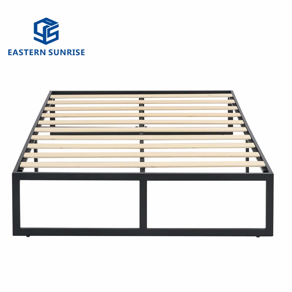 Cama de marco de metal con listones de madera tamaño individual doble para dormitorio cama de hierro