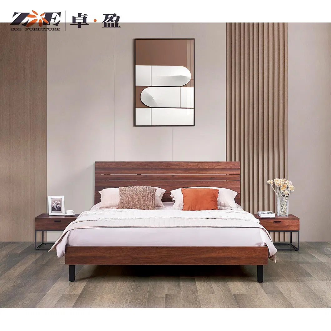 Diseños de camas de caja de madera para el hogar moderno de lujo, juego de muebles de dormitorio de cama tamaño rey y reina