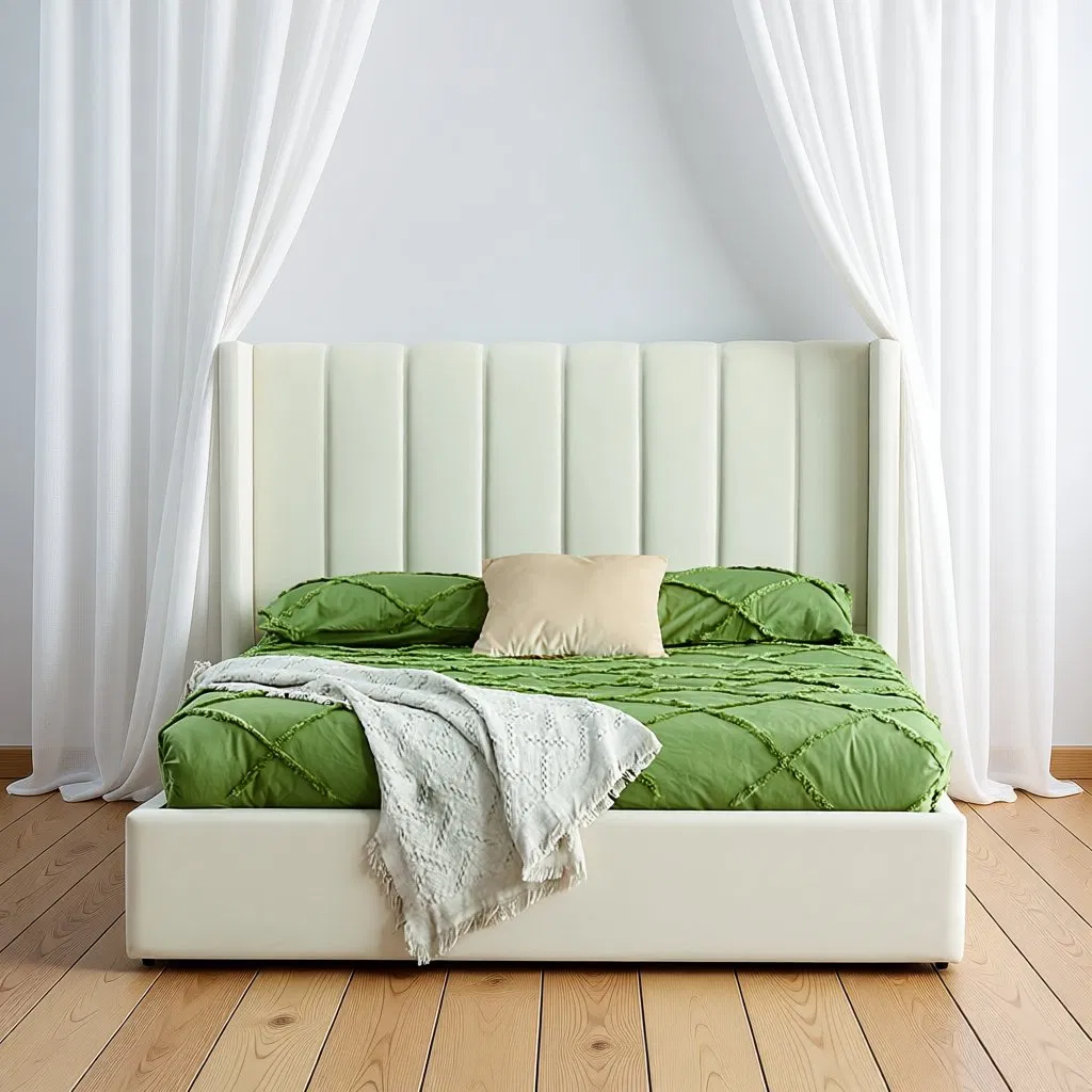 Estructura de Cama Blanca de Cuero Sintético Tapizada Cama Queen con Almacenamiento Cama de Lujo Italiana Tamaño King Cama Doble con Almacenamiento