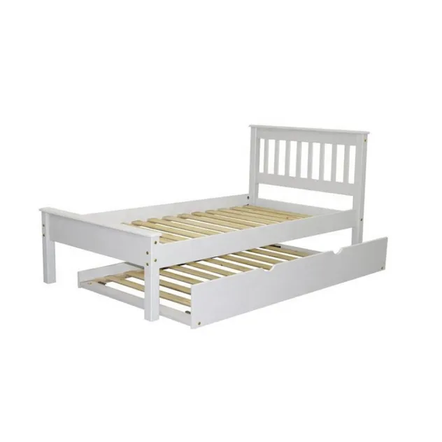 Cama infantil de plataforma de madera blanca sólida con almacenamiento en cajones