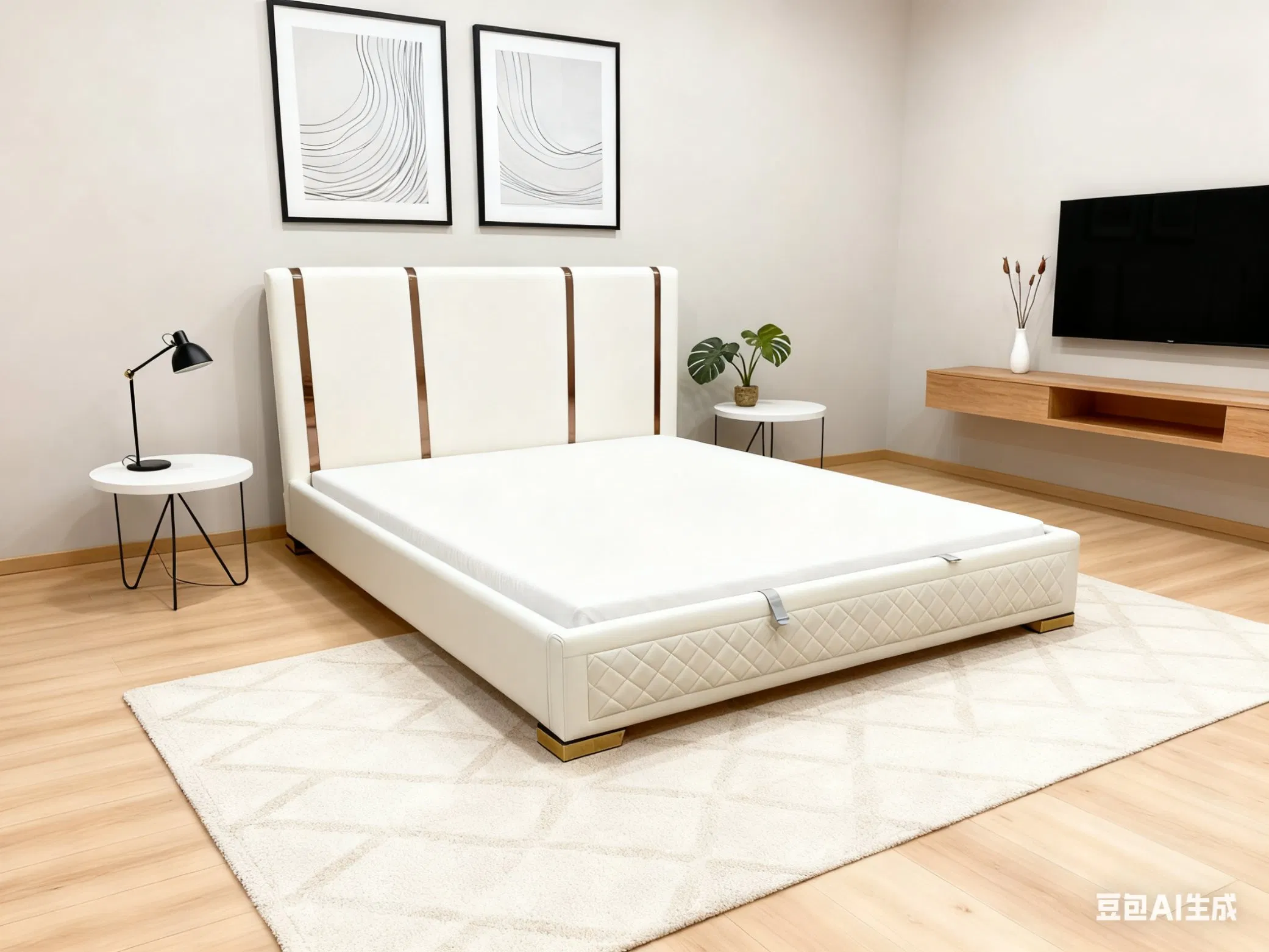 Muebles de dormitorio de madera maciza de lujo moderno, cama de cuero genuino con características de almacenamiento