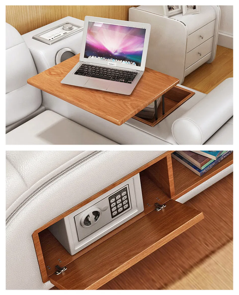 Muebles de dormitorio de lujo multifuncionales al por mayor de China, cama moderna inteligente tamaño king con almacenamiento, cama queen de cuero con masaje