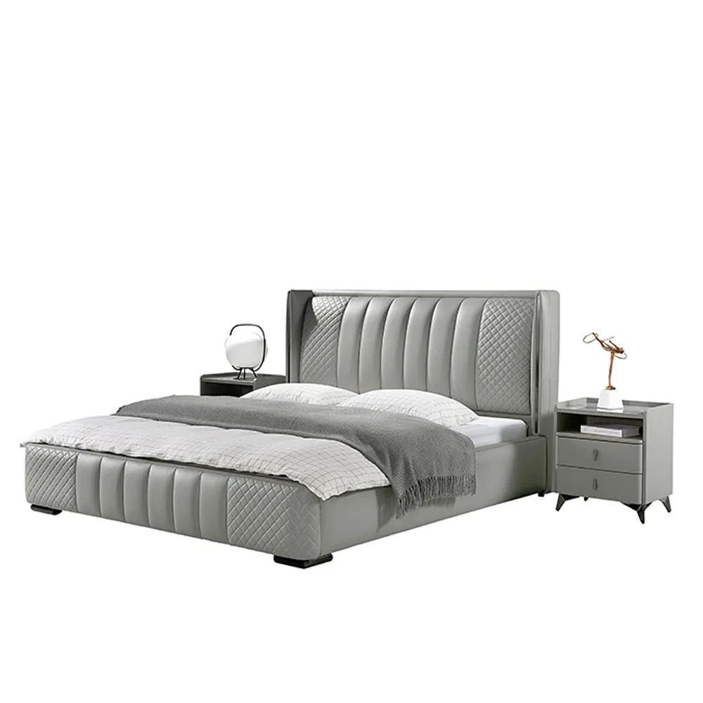 Diseño italiano moderno de almacenamiento cama abatible de cuero gris tamaño king para muebles de dormitorio