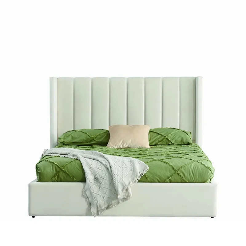 Estructura de Cama Blanca de Cuero Sintético Tapizada Cama Queen