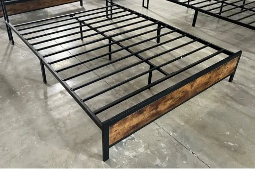Solución de instalación fácil para el dormitorio, cama de plataforma de acero, cama de hierro con cabecera