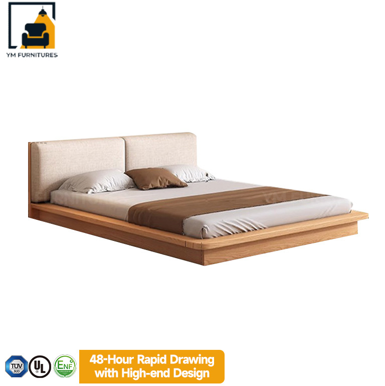 Mueble moderno para dormitorio en casa, cama doble con marco de madera minimalista y colchón suave