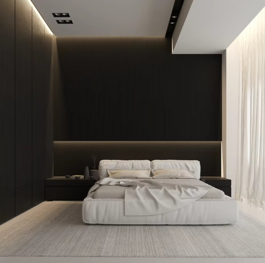 Conjunto de muebles de dormitorio moderno y elegante para espacios de lujo