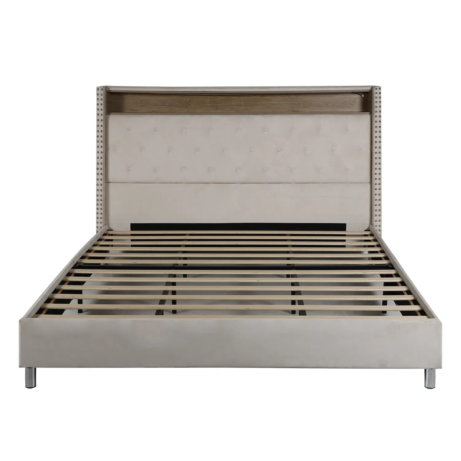 Estructura de cama completa con 4 cajones de almacenamiento, estructura de cama tapizada con cabecero ajustable tipo ala, decoración de botones dorados, soporte de listones de madera maciza