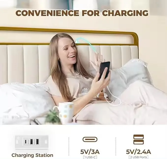 Cama metálica y tapizada moderna