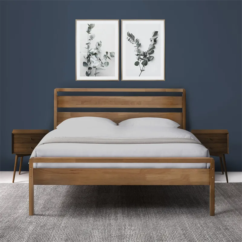 Cama de dormitorio de trineo de madera de roble maciza nórdica