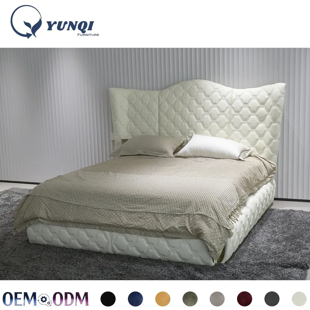 Cama tapizada tamaño king, estructura de cama de madera, juego de muebles, cama doble, cama moderna de lujo tapizada en beige