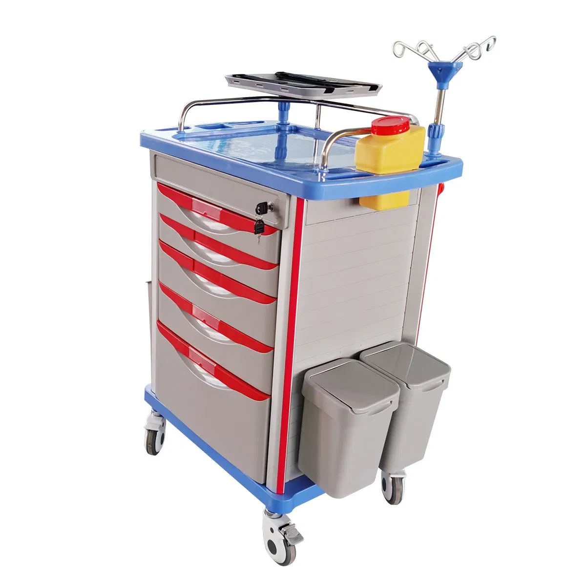 Stainless Steel Utility Mobile Dressing Cart Trolley with Plastic Box Hospital Furniture