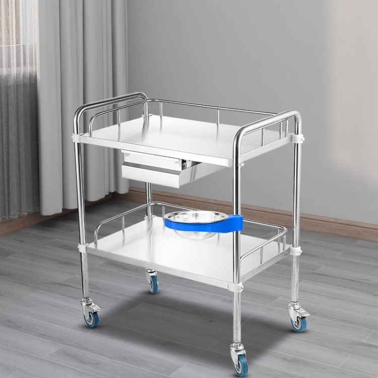 Mobile Stainless Steel Dressing Medicine Delivery Trolley Cart with 3 Drawers