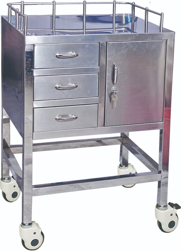 Good Quality Hospital Use Stainless Steel 304 Three (3) Shelves Dressing Trolley