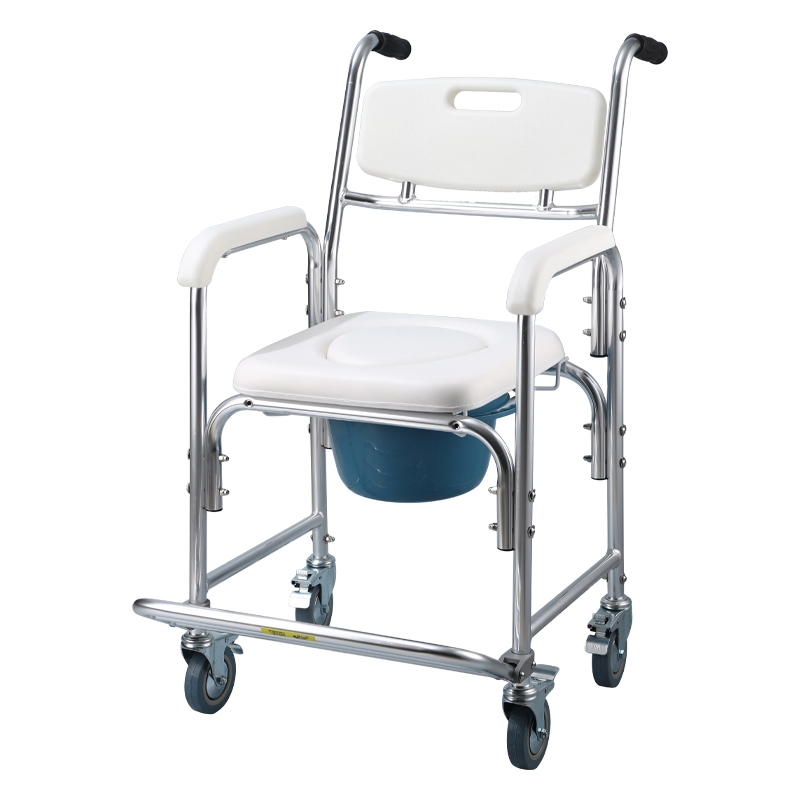 Moving 3-in-1 Commode Wheelchair Bedside Toilet &amp; Shower Seat Bathroom Rolling Chair Elderly