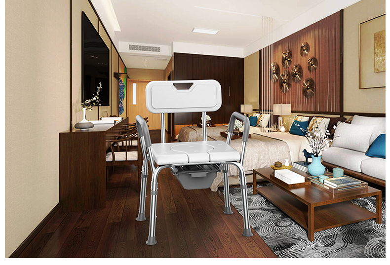 Durable Bathroom Anti-Slip Shower Commode Chair with Armrest for Disabled