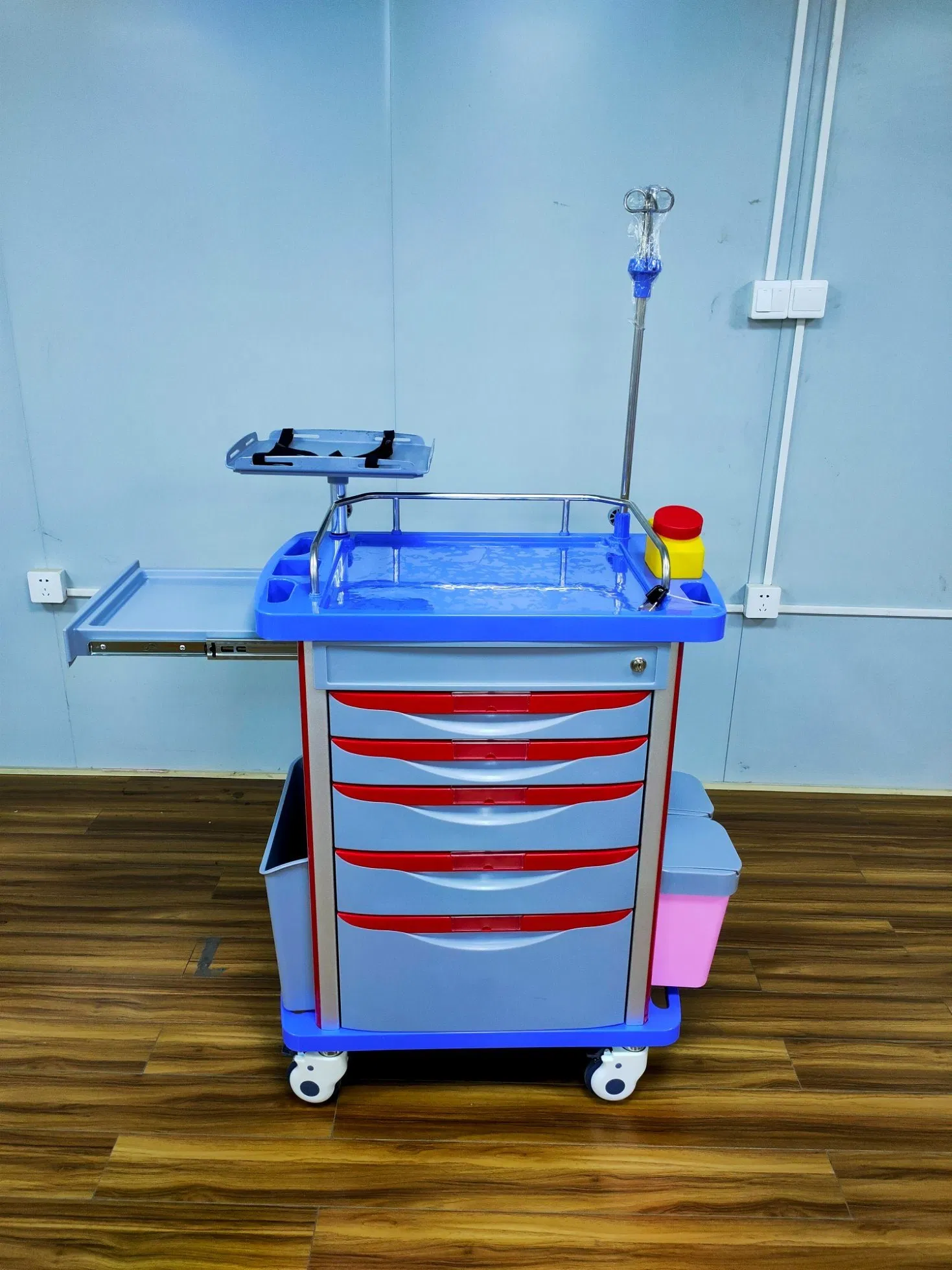 5 Drawers Plastic/Metal/Stainless Steel Wheeled (wheel) Patient Medical (cart) Trolley for Dressing/Medicine/Anesthesia/Dental/First Aid (Emergency) /Nurse