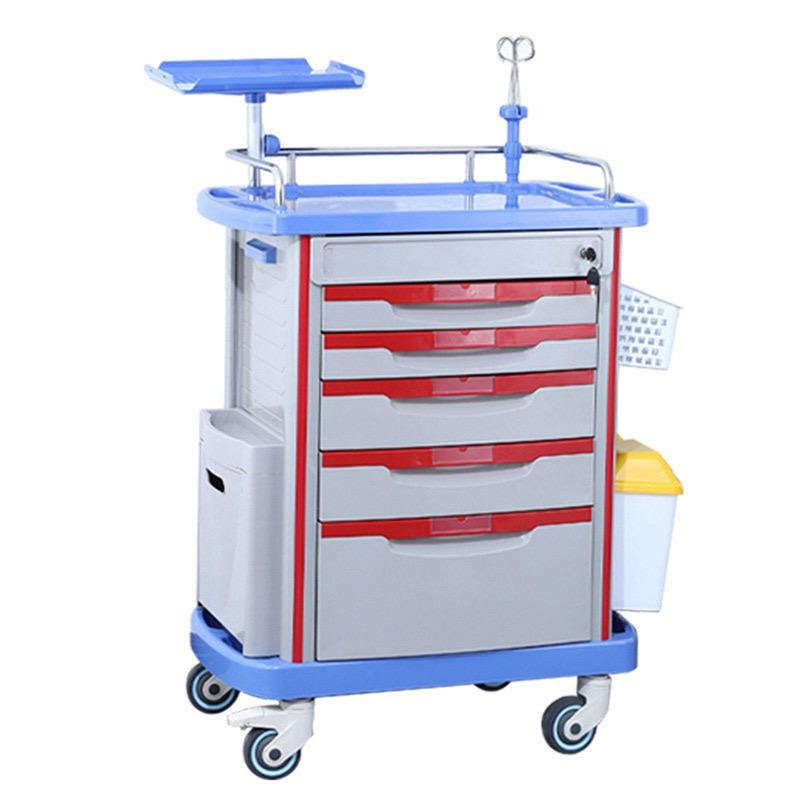 Stainless Steel Utility Mobile Dressing Cart Trolley with Plastic Box Hospital Furniture