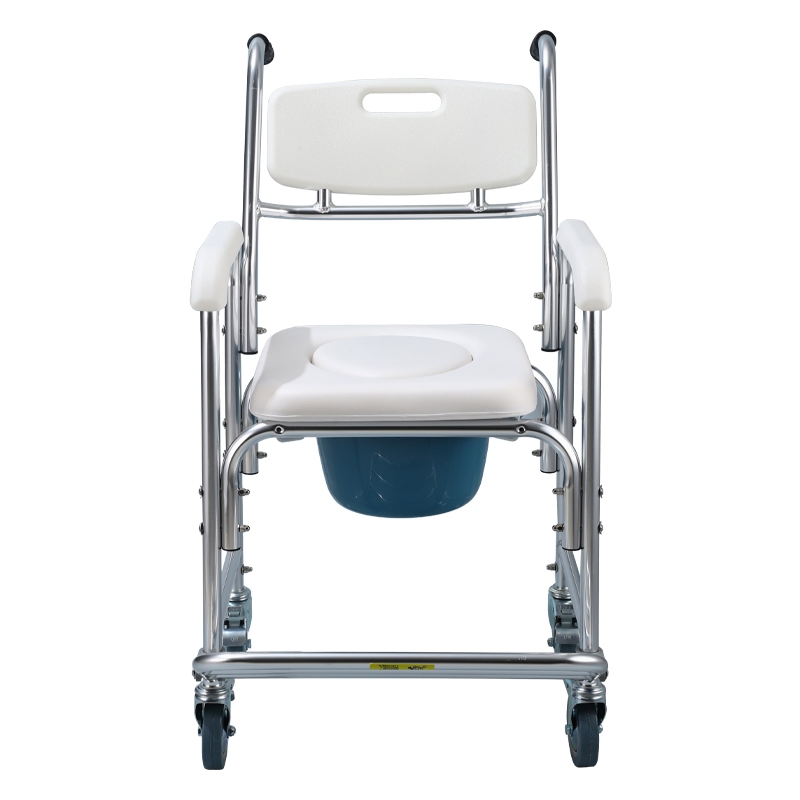 Moving 3-in-1 Commode Wheelchair Bedside Toilet &amp; Shower Seat Bathroom Rolling Chair Elderly
