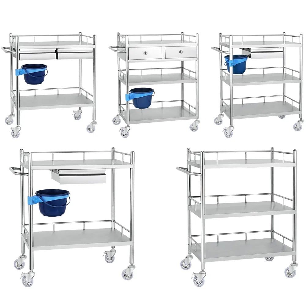 Hospital Clinic Stainless Steel Medical Instrument Trolley Hospital Dressing Cart Medicine Delivery Cart