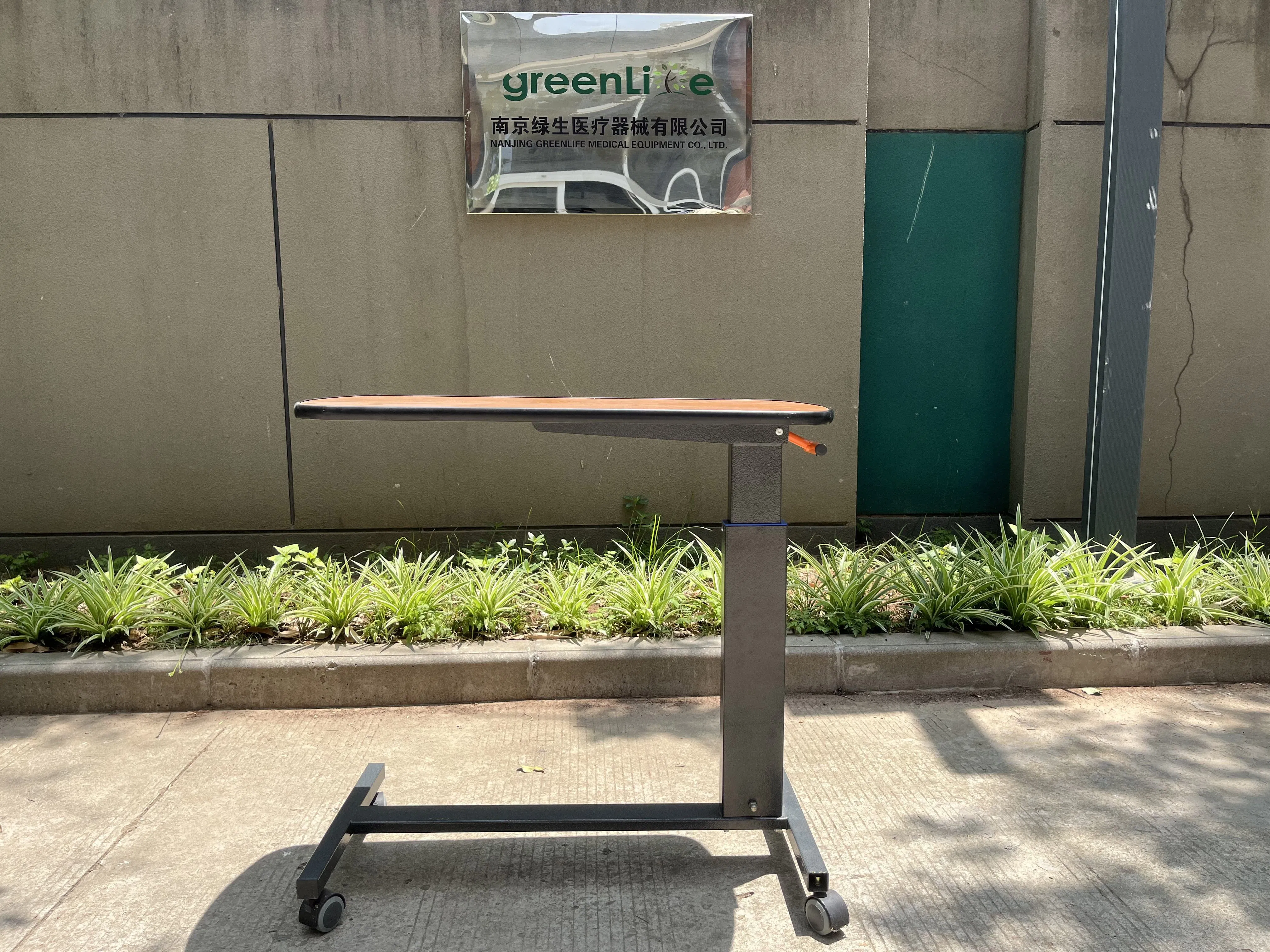 Mobt-pH-Q01 Portable Multi-Function Adjustable Aluminium Alloy+Wooden Table Overbed Bedside Table with Wheels for Home and Hospital