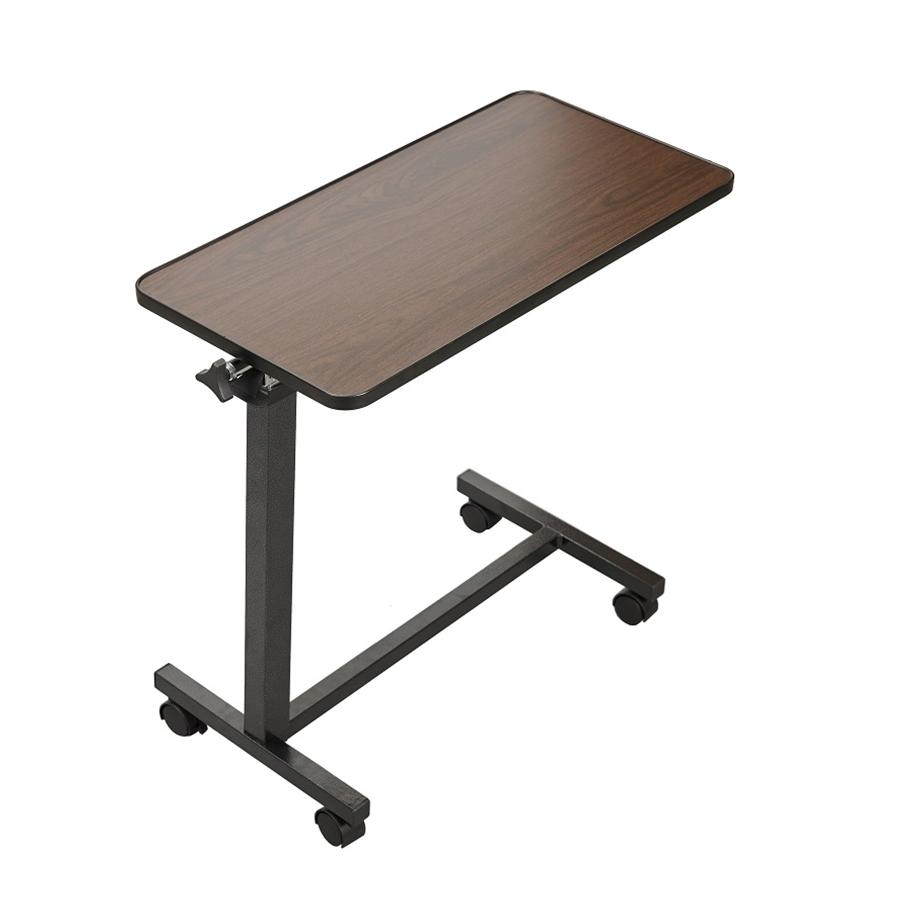 White Adjustable Height Overbed Table with Rolling Wheels for Easy Mobility