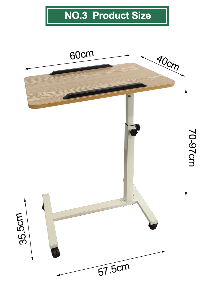 Fast Delivery Movable Wooden Hospital Equipment Medical Service Overbed Table Bedside Dining Table with Wheels