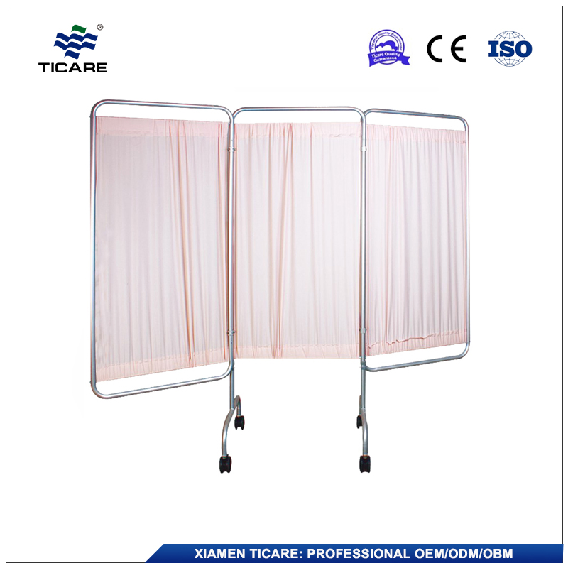 Hospital Pink PU Leather Stainless Steel Medical Folding Privacy Screens with Castors
