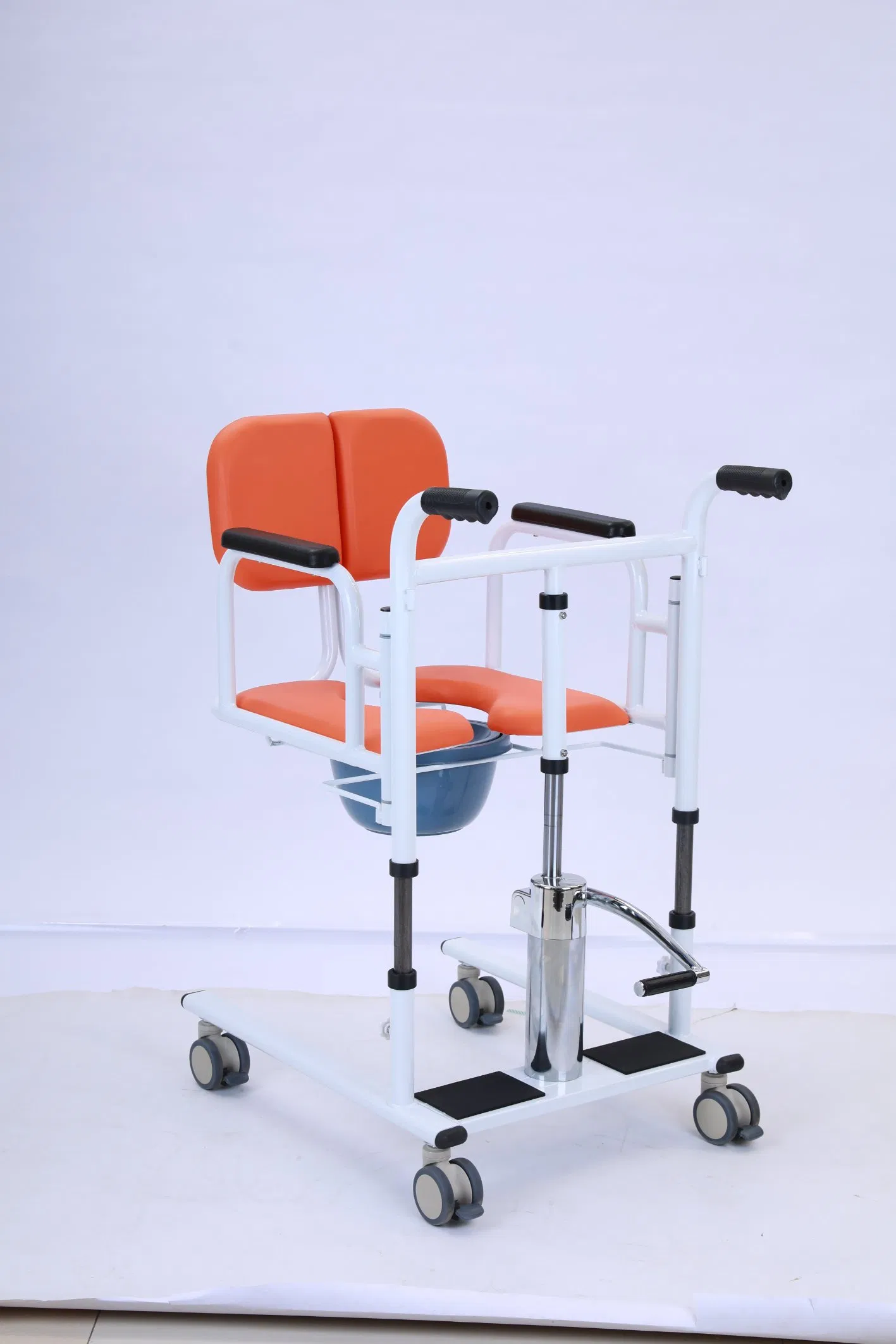 Manual Folding and Movable Lift Chair Wheelchair Shower Chair Commode Toilet Patient Transfer Chair