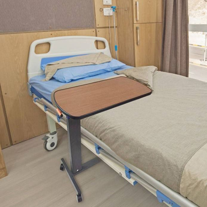 Mobt-pH-Q01 Portable Multi-Function Adjustable Aluminium Alloy+Wooden Table Overbed Bedside Table with Wheels for Home and Hospital