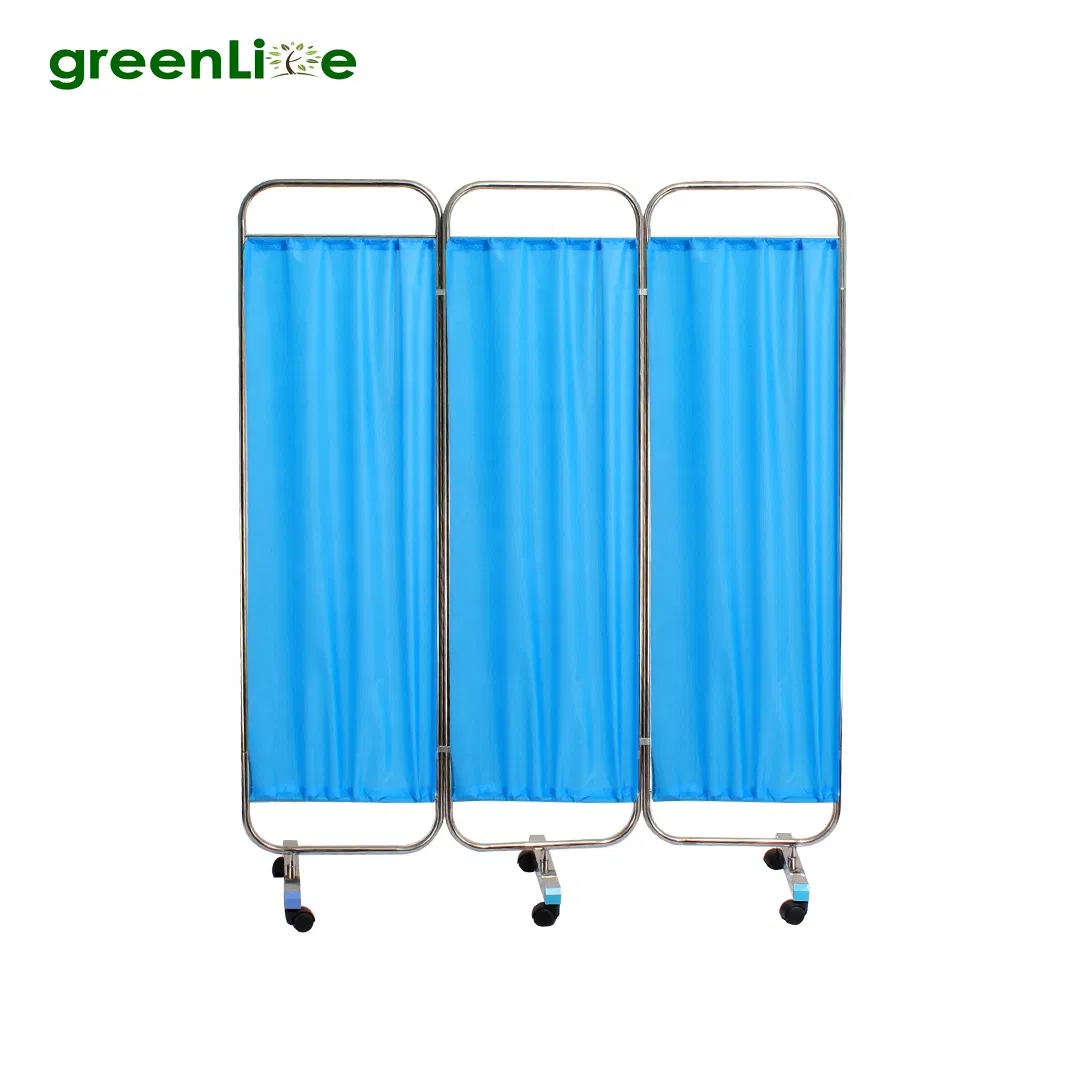 Cheap Medical 3 Fold Stainless Steel Ward Screen Hospital Mobile Privacy Screen