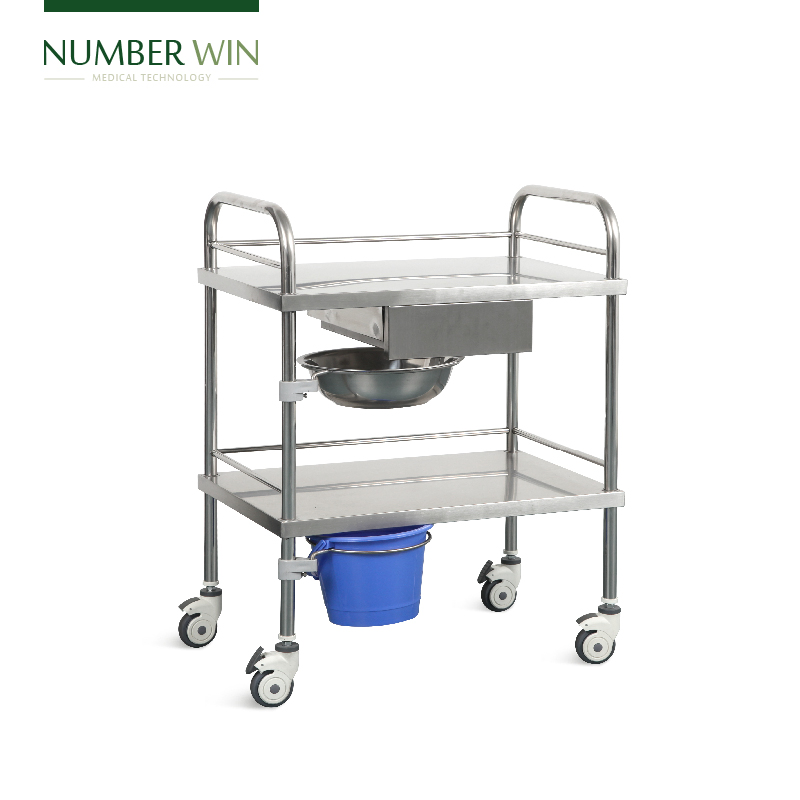 Nwm002 Number-Win Hospital Stainless Steel Disinfectable Medical Dressing Trolley with Drawer