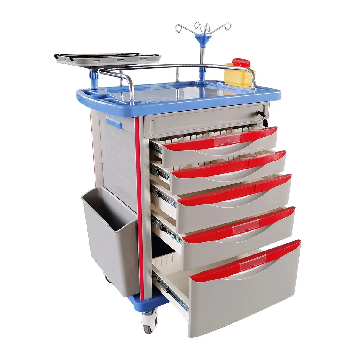 Stainless Steel Utility Mobile Dressing Cart Trolley with Plastic Box Hospital Furniture