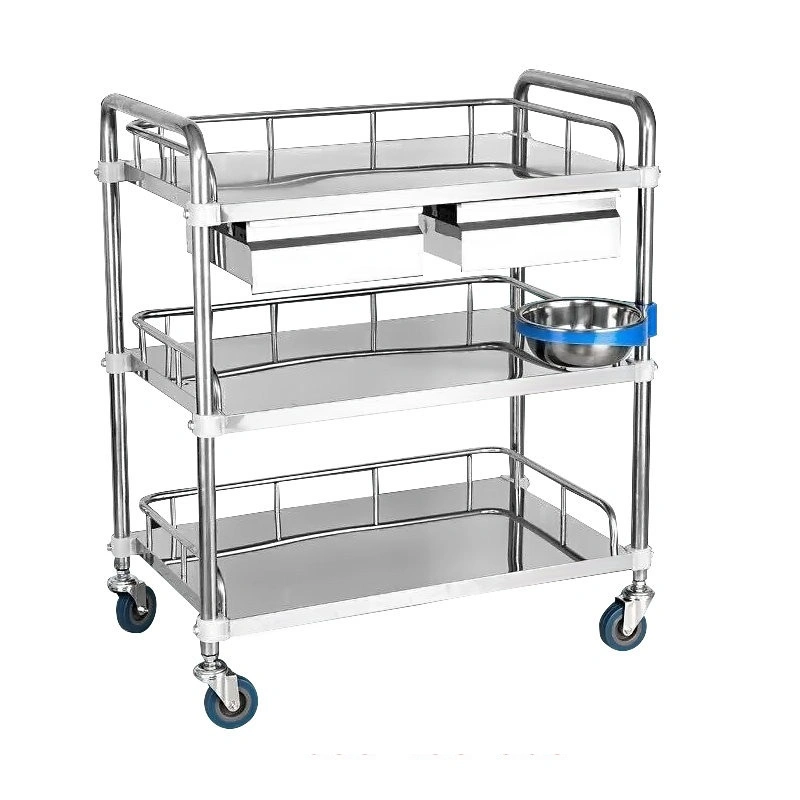 Medical Hospital Dressing Trolley Stainless Steel 3 Layers Surgical Trolley