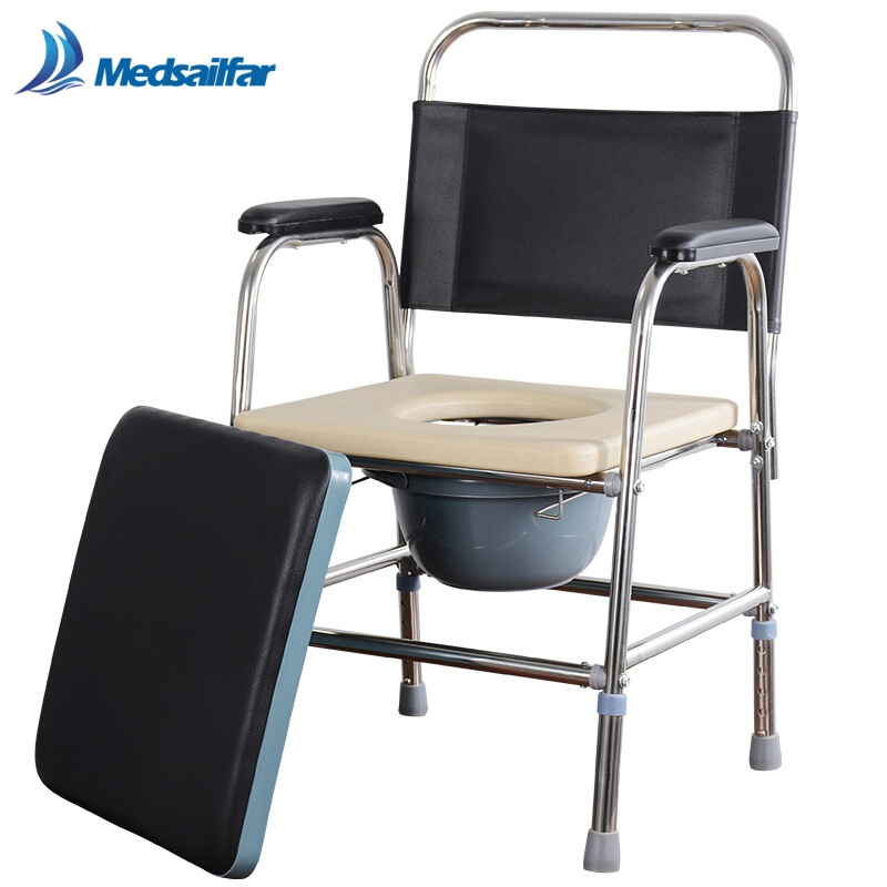 Disabled Bedside Foldable Steel Comfortable Portable Commode Chair for Elderly