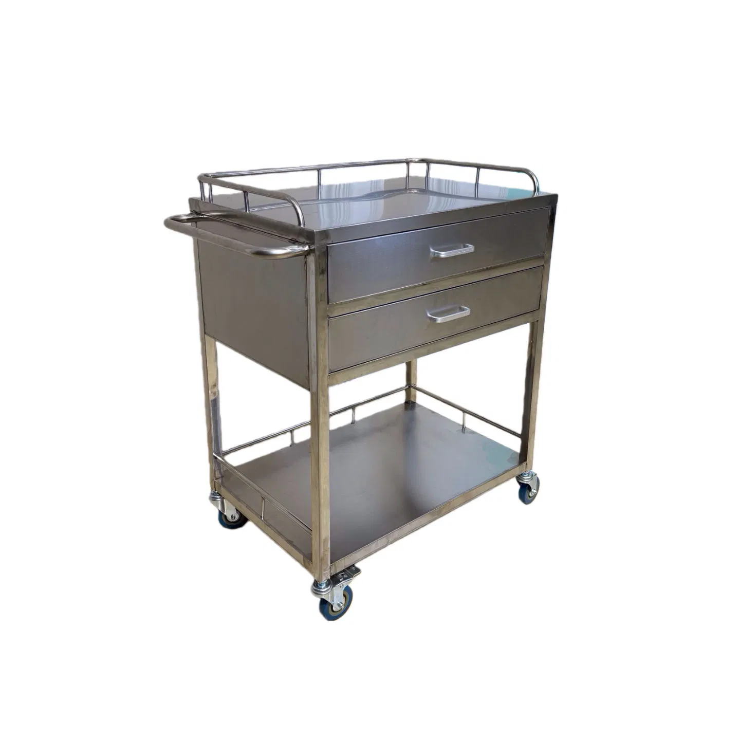 Stainless Steel Utility Mobile Dressing Cart Trolley with Plastic Box Hospital Furniture