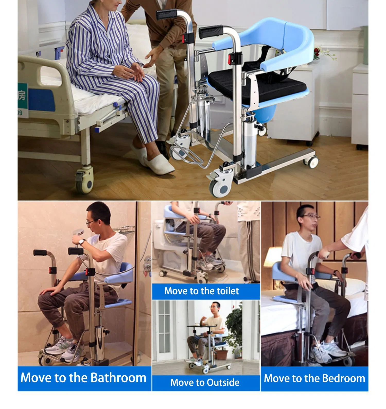 Manual Hydraulic Adult Elderly Multi-Function Fold Bathroom Wheelchair Lift Walking Frame Patient Toilet Disabled Shower Commode Transfer Chair Elderly