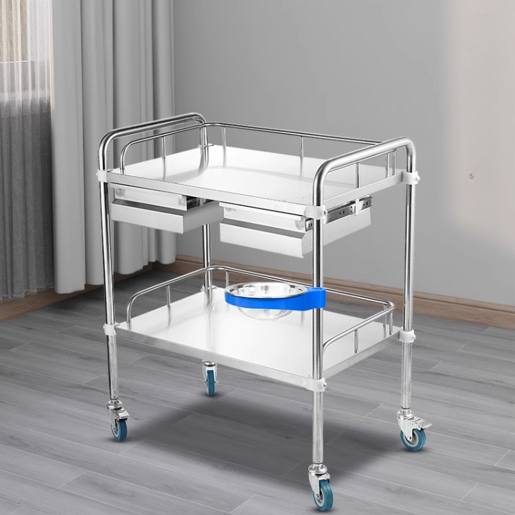 Mobile Stainless Steel Dressing Medicine Delivery Trolley Cart with 3 Drawers