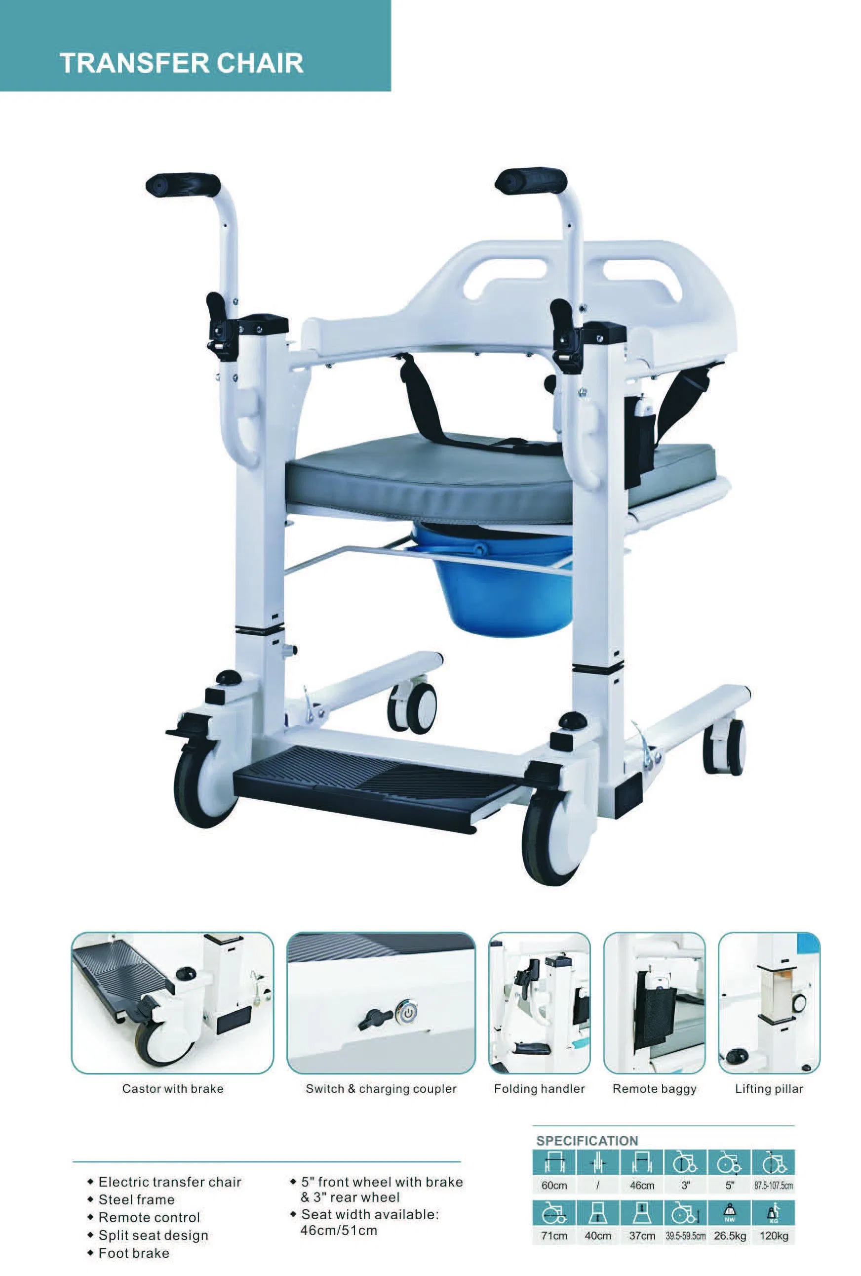 Mobile Patient Lift Transfer Remote Commode Chair