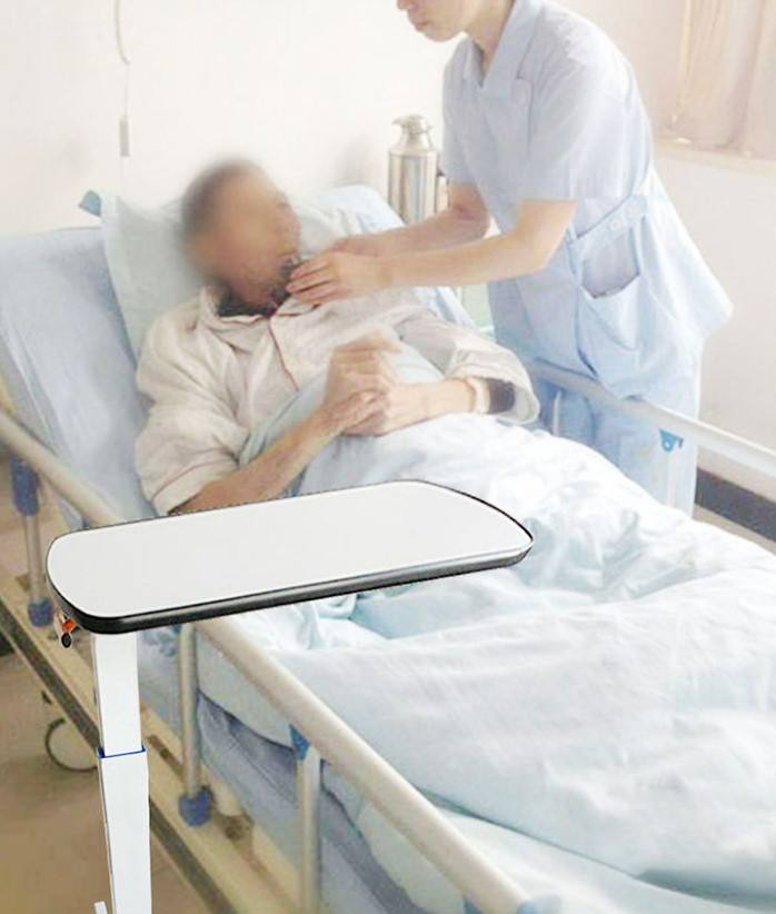 Mobt-pH-Q01 Portable Multi-Function Adjustable Aluminium Alloy+Wooden Table Overbed Bedside Table with Wheels for Home and Hospital