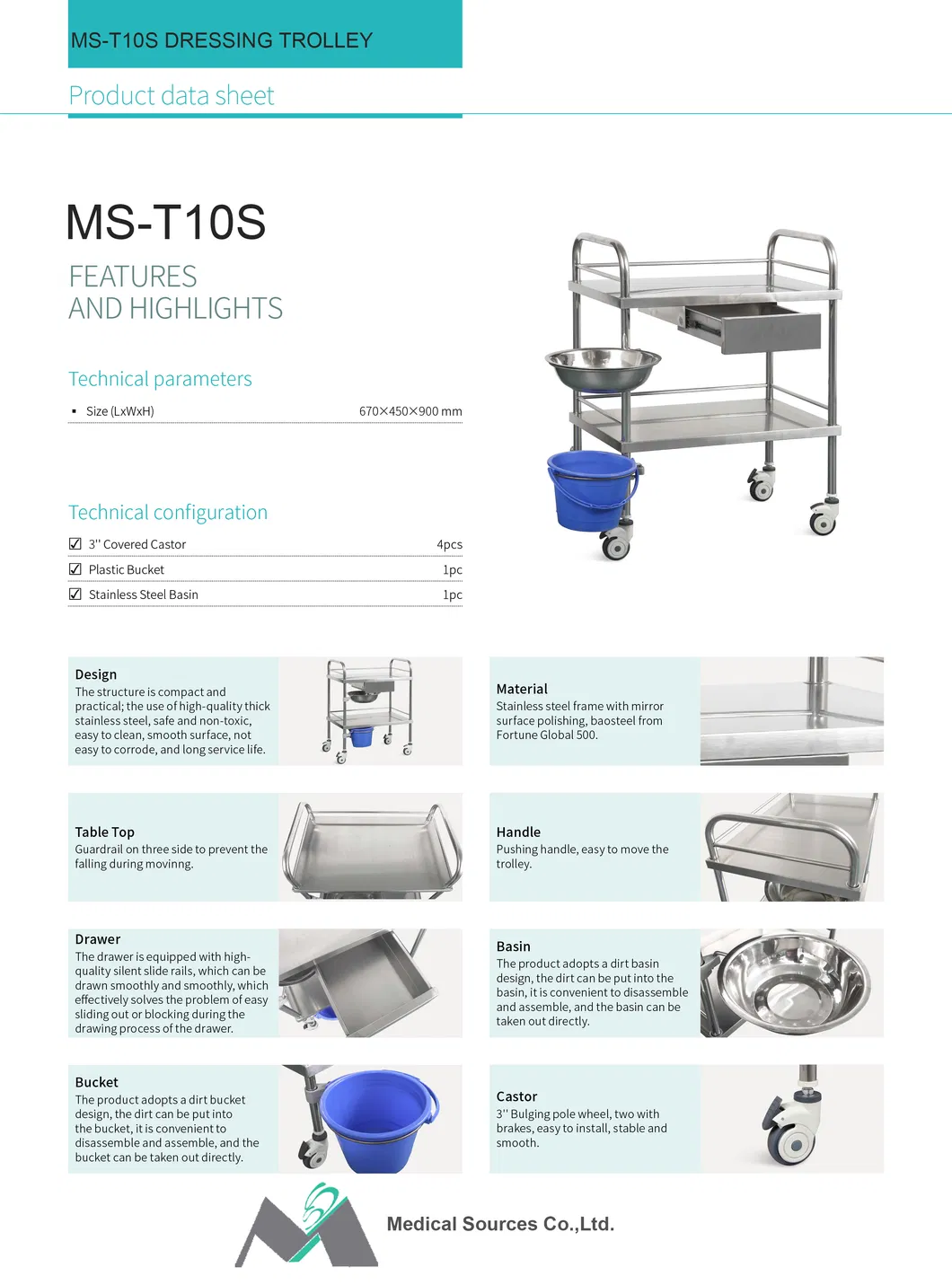 MS-T10S Treatment Trolley Detailed View