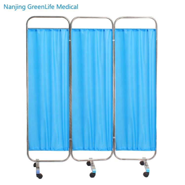 Cheap Medical 3 Fold Stainless Steel Ward Screen Hospital Mobile Privacy Screen