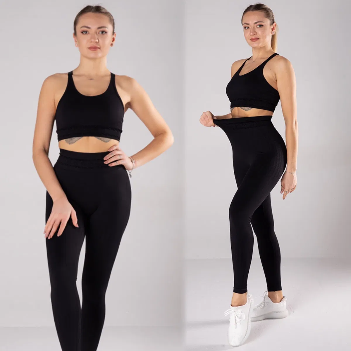 مجموعة حمالة صدر رياضية ذات ظهر Racer Textured 2 و leggings رياضية، ملابس يوغا متطابقة بدون seams مع شعار مخصص للسيدات في صالة الألعاب الرياضية