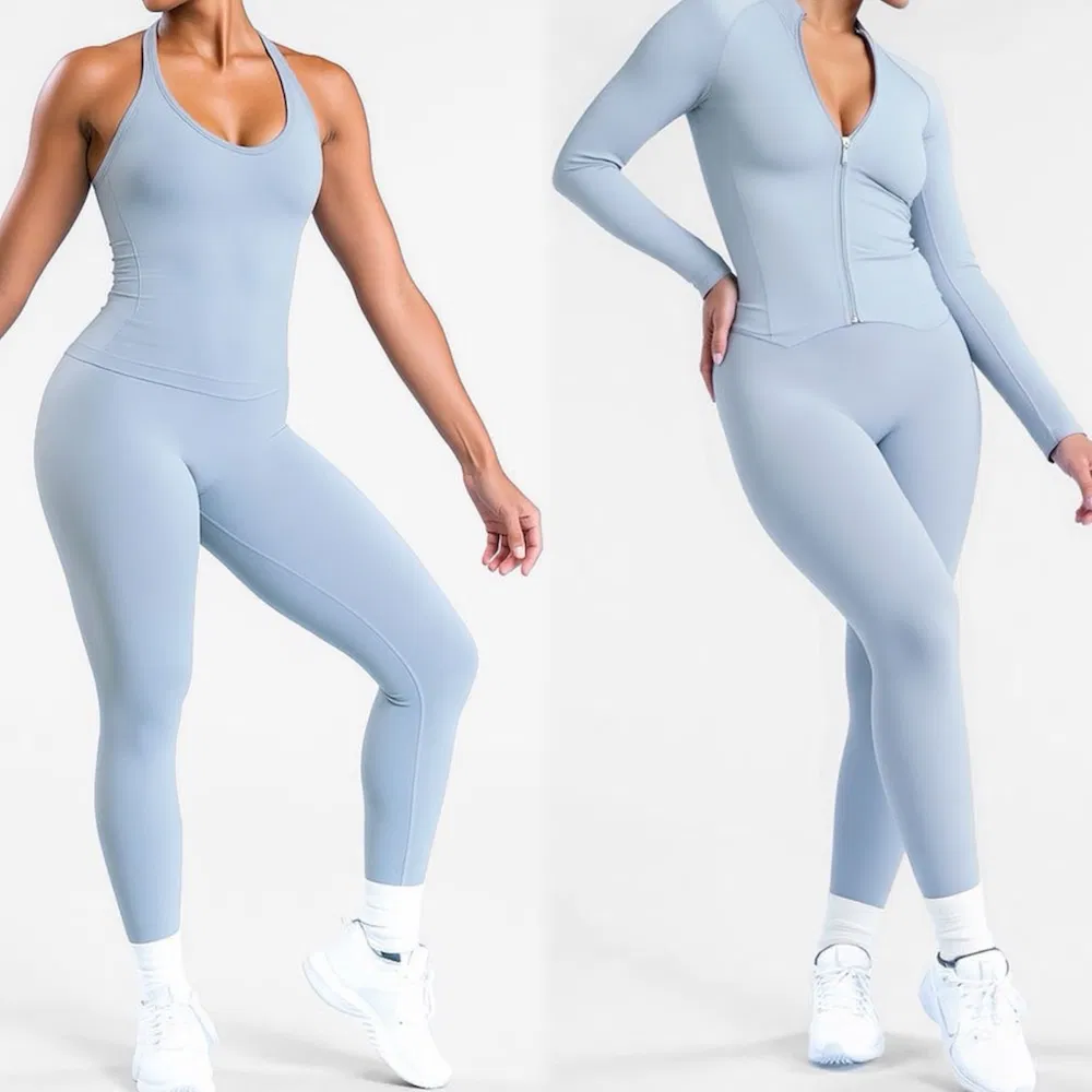 ملابس رياضية عالية الجودة للنساء بحجم كبير، ليجنغز رياضية بدون seams + قميص طويل الأكمام لممارسة الرياضة، مجموعة ملابس لليوغا