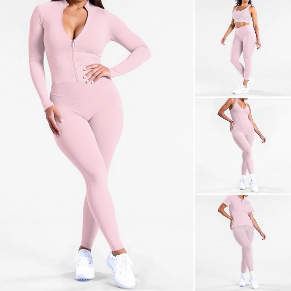 ملابس رياضية عالية الجودة للنساء بحجم كبير، ليجنغز رياضية بدون seams + قميص طويل الأكمام لممارسة الرياضة، مجموعة ملابس لليوغا