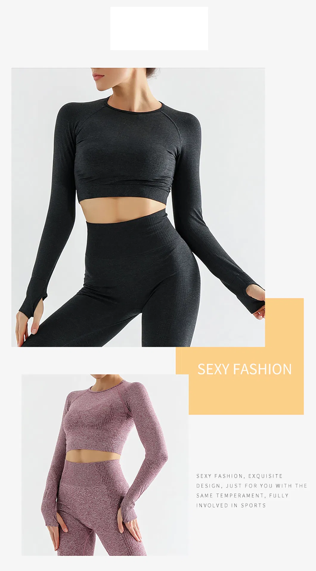 مجموعة يوغا نسائية بدون seams بدلة رياضية ملابس صالة رياضية ملابس تمرين بأكمام طويلة بدلة رياضية جملة